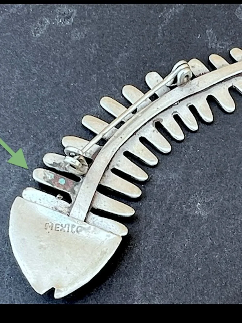 Vintage Mexican Silver Plate Fish Skeleton Brooch Pin Large 3.25